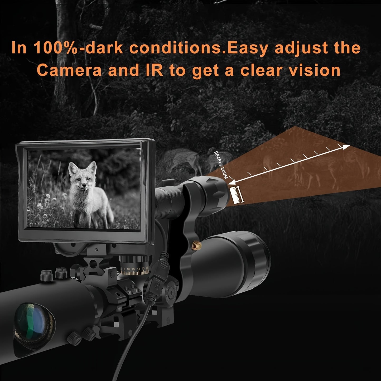 Smart Night Vision Scope with 850nm Infrared Technology and 5" Portable Display