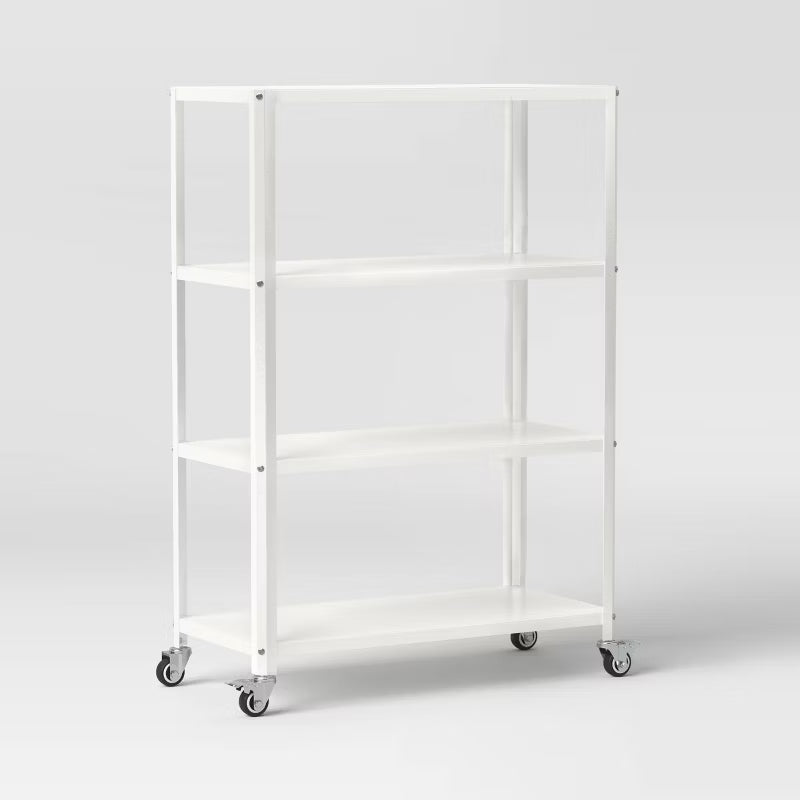 Small 44" 3 Shelf Rolling Metal Bookcase Chalk White - Room Essentials