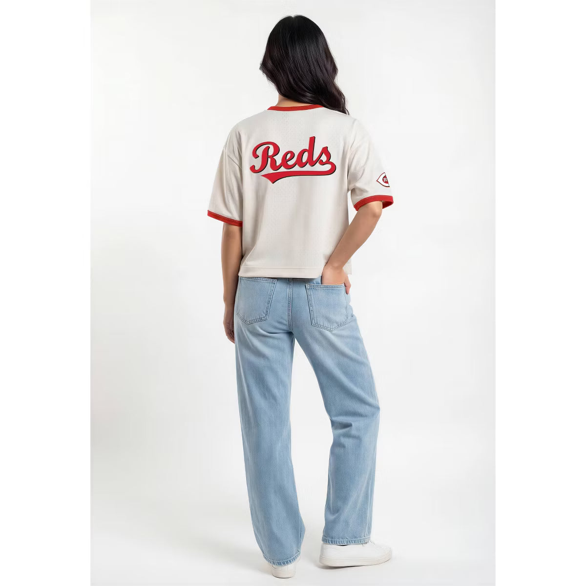 MLB Cincinnati Reds Women's Champion Antique White Mesh Jersey - L