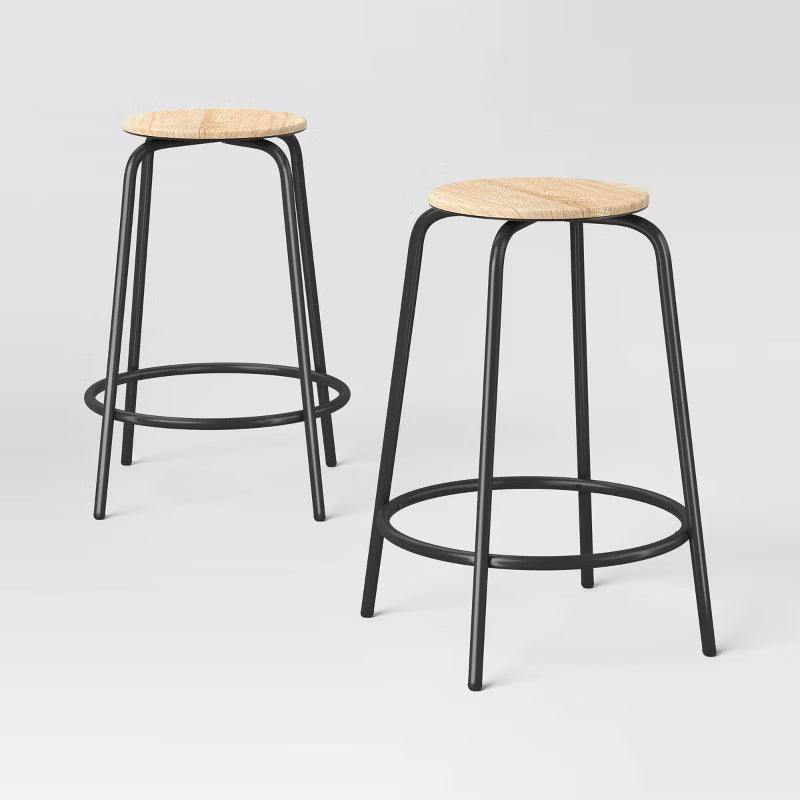 Set of 2 24" Wood and Metal Base Backless Counter Height Barstool Stool with Footrest Natural - Room Essentials