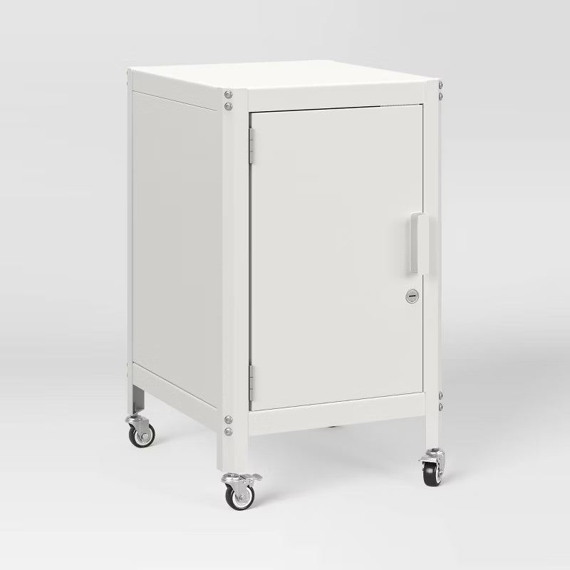 Dorm Metal Rolling Locker Storage Cabinet with Lock Chalk White - Room Essentials