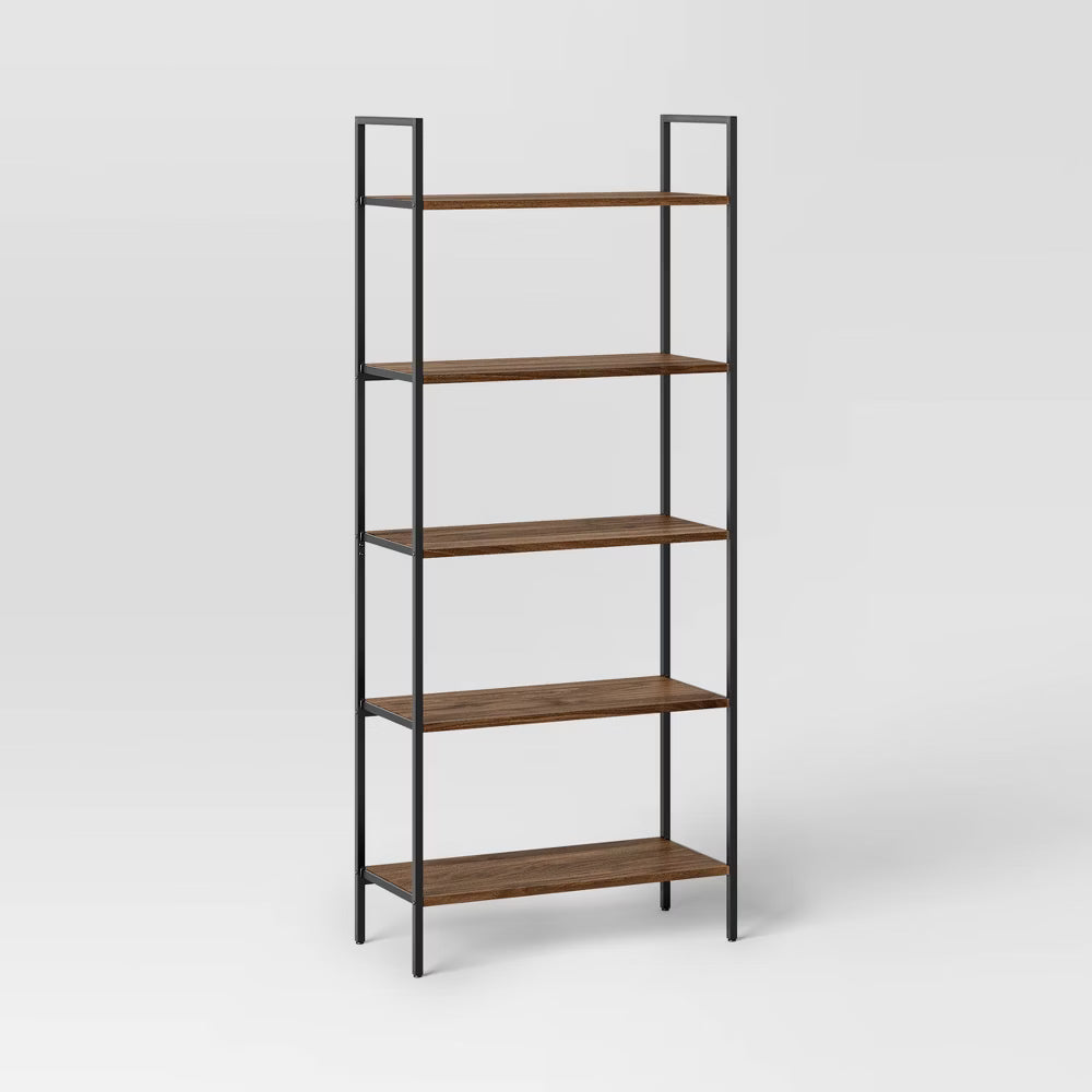72" Loring 5 Shelf Ladder Bookshelf Walnut - Threshold: Metal Frame, Open Back Design, Fixed Shelves