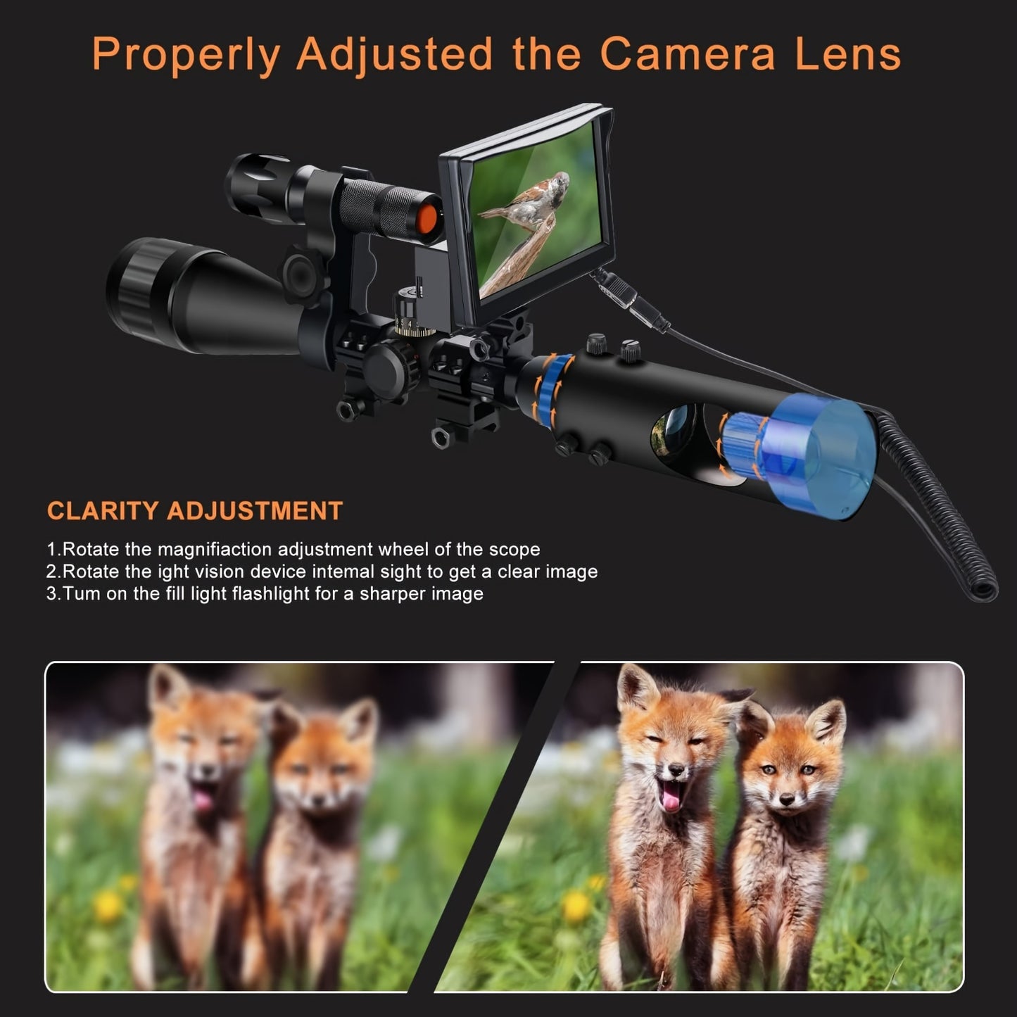 Smart Night Vision Scope with 850nm Infrared Technology and 5" Portable Display