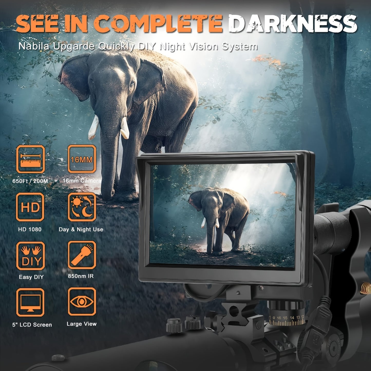 Smart Night Vision Scope with 850nm Infrared Technology and 5" Portable Display