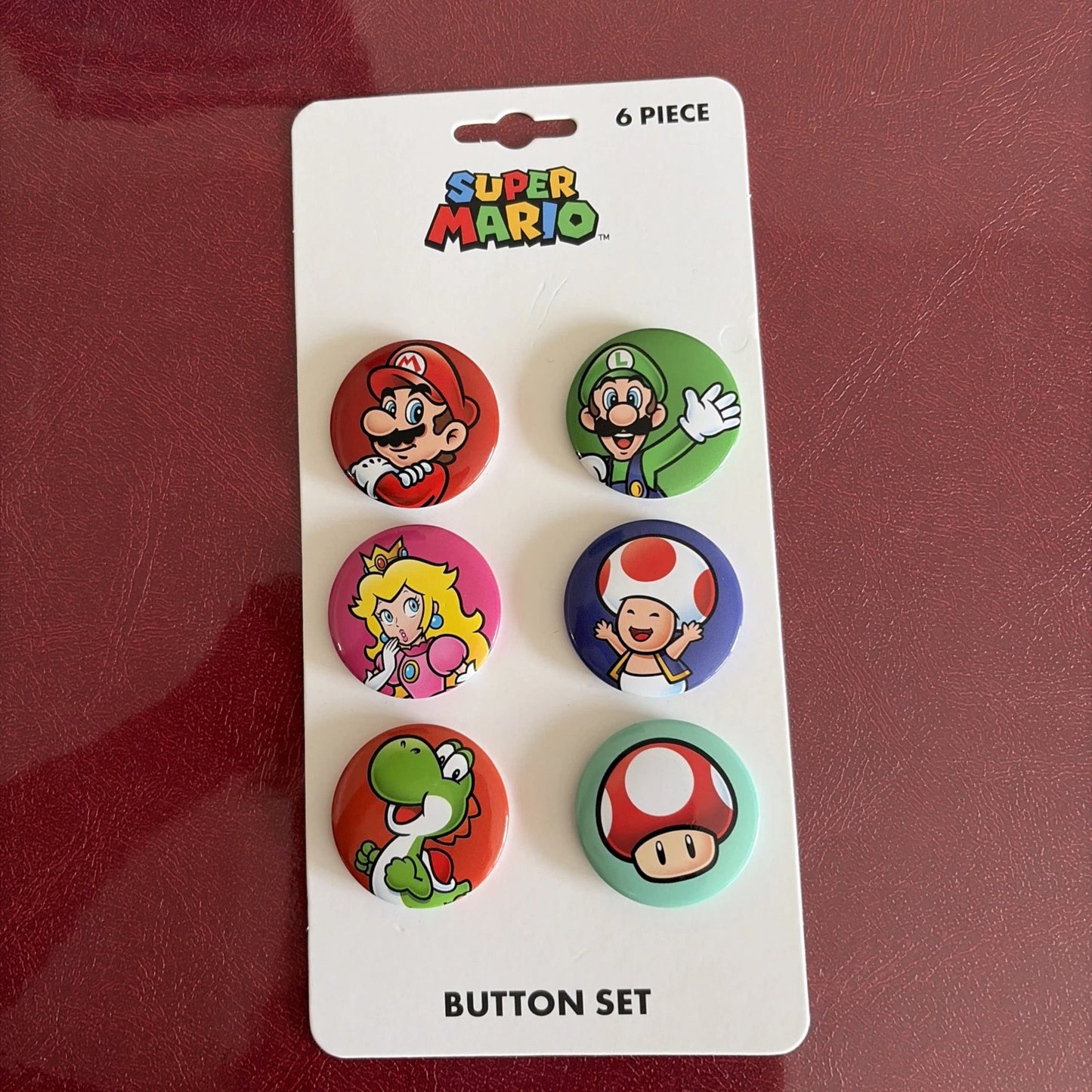 Super Mario Bros Mario and Friends Solid Backgrounds Full Color Print Buttons Pack