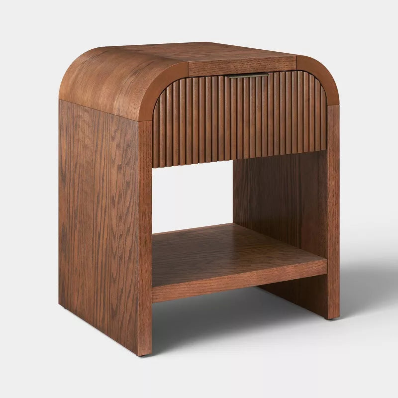 Lupine Reeded Side Table with One Drawer Dark Brown - Fully Assembled
