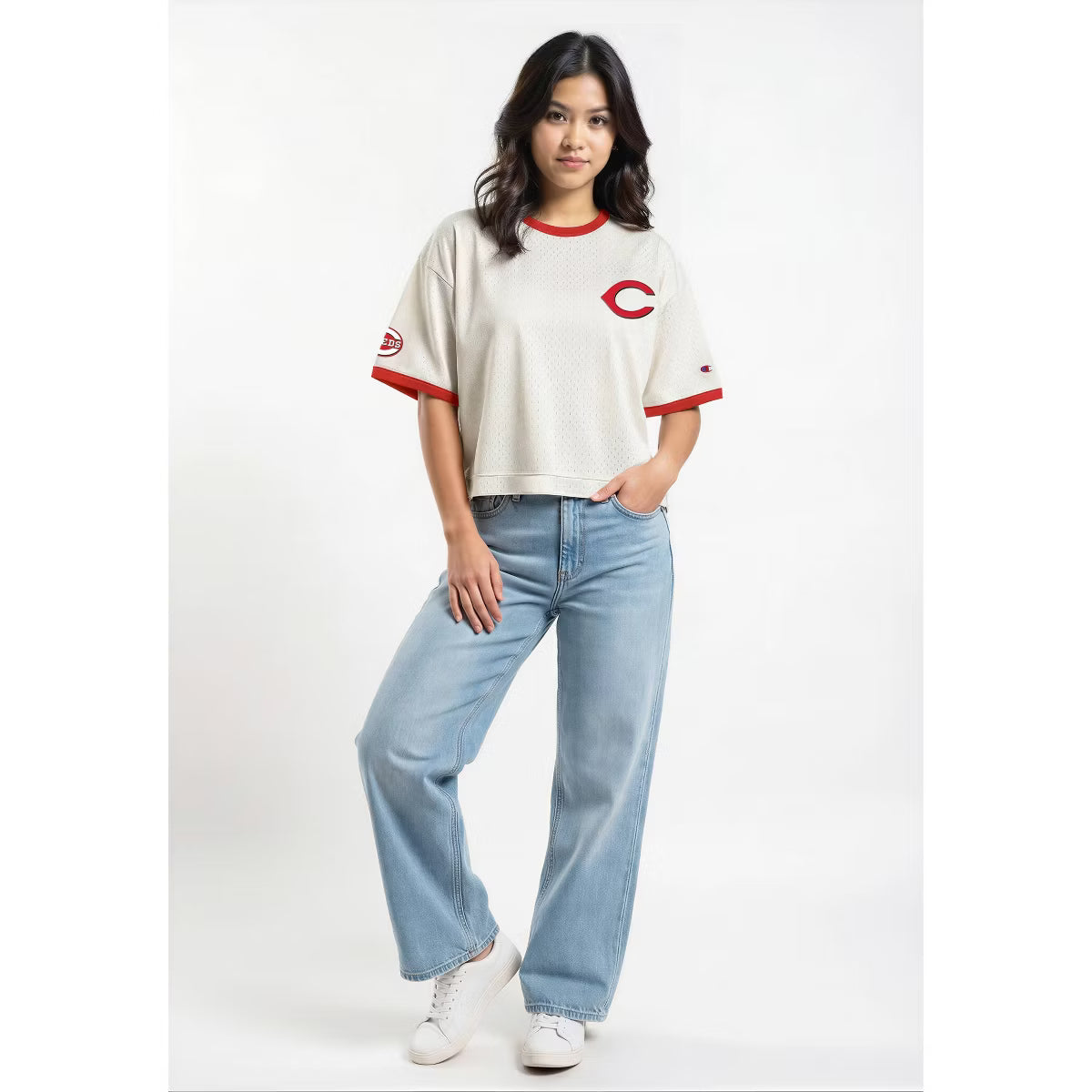 MLB Cincinnati Reds Women's Champion Antique White Mesh Jersey - L
