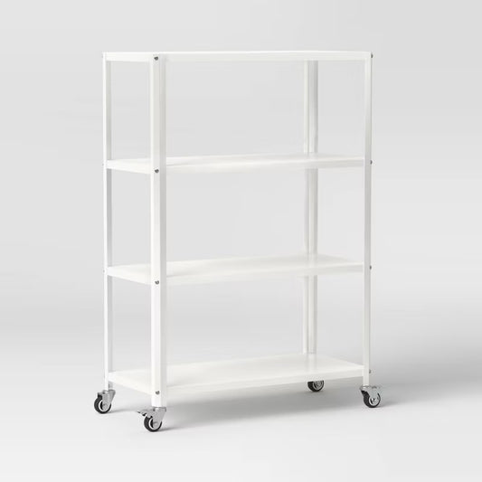 Small 44" 3 Shelf Rolling Metal Bookcase Chalk White - Room Essentials