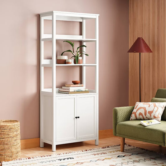72" Bookcase Traditional With Three Open Shelves and Cabinet Classic White - Room Essentials