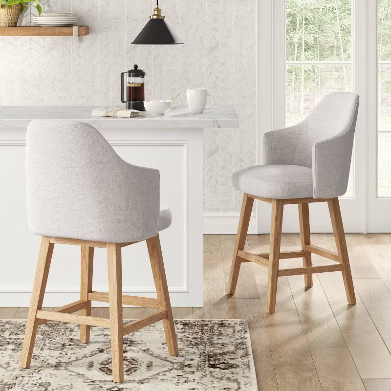 25.2" Kinston Swivel Curved Back Upholstered Counter Height Barstool with Footrest Linen - Threshold