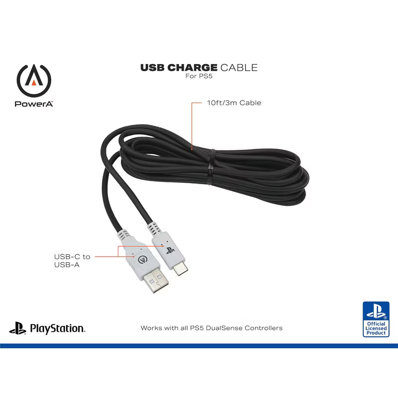 PowerA USB-C to USB Charge Cable for PlayStation 5: Controller Charger Accessory