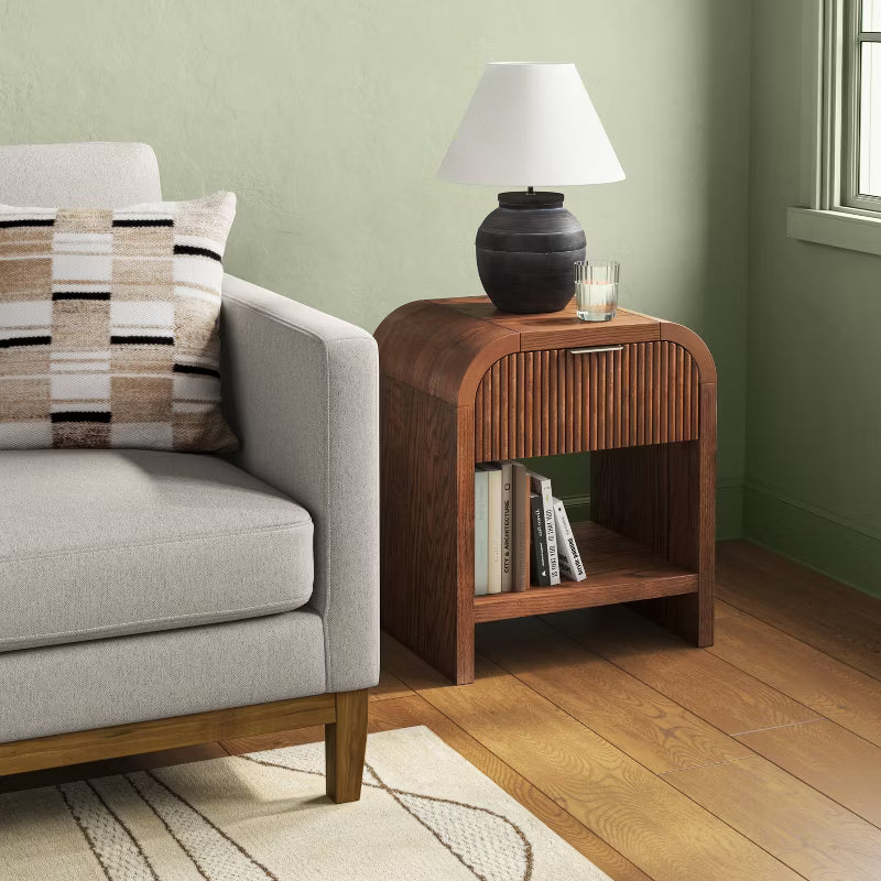 Lupine Reeded Side Table with One Drawer Dark Brown - Fully Assembled
