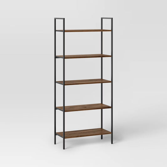 72" Loring 5 Shelf Ladder Bookshelf Walnut - Threshold: Metal Frame, Open Back Design, Fixed Shelves