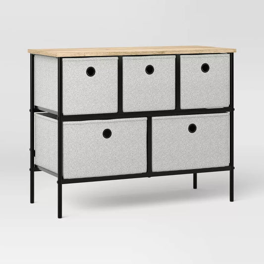 36" Wide Fabric Bin 5 Dresser Black Frame - Room Essentials