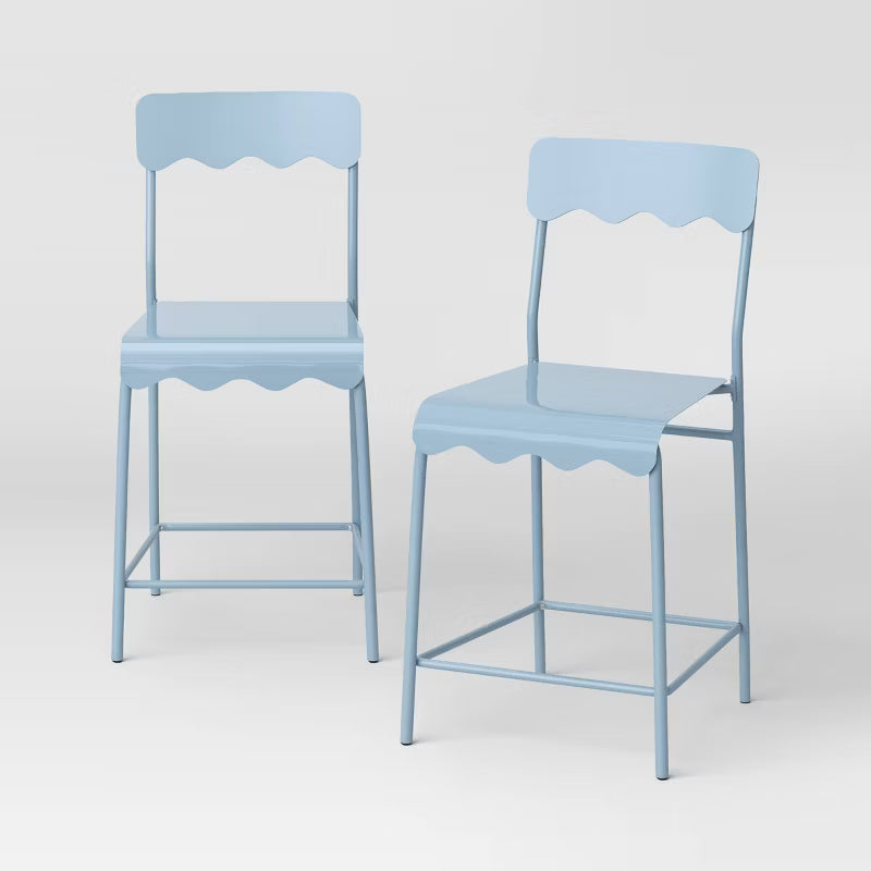 Set of 2 24" Wavy Metal Counter Height Barstool with Footrest Blue - Room Essentials
