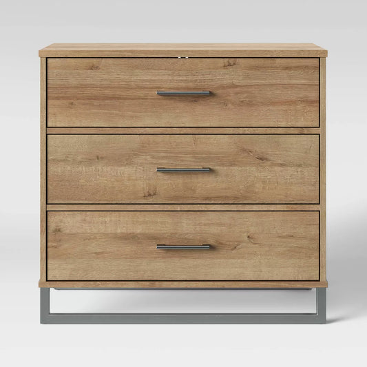 Mixed Material Wood and Metal 3 Drawer Dresser Natural Wood - Room Essentials
