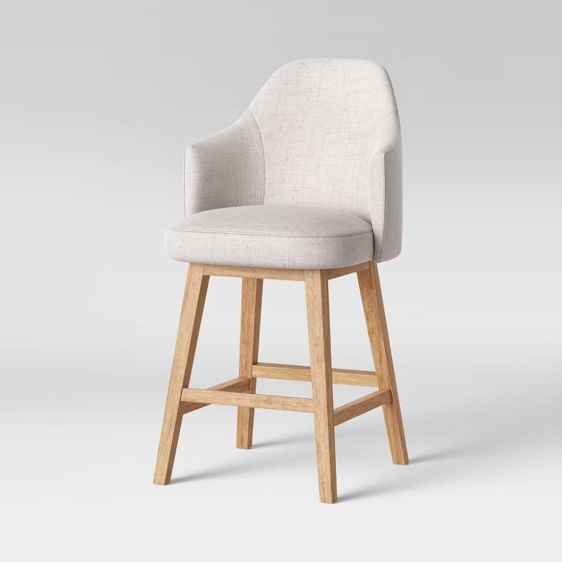 25.2" Kinston Swivel Curved Back Upholstered Counter Height Barstool with Footrest Linen - Threshold