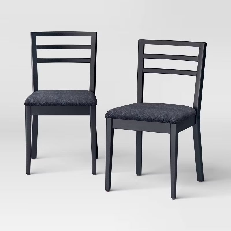 Set of 2 Ladder Back Dining Chair With Padded Seat Black - Room Essentials