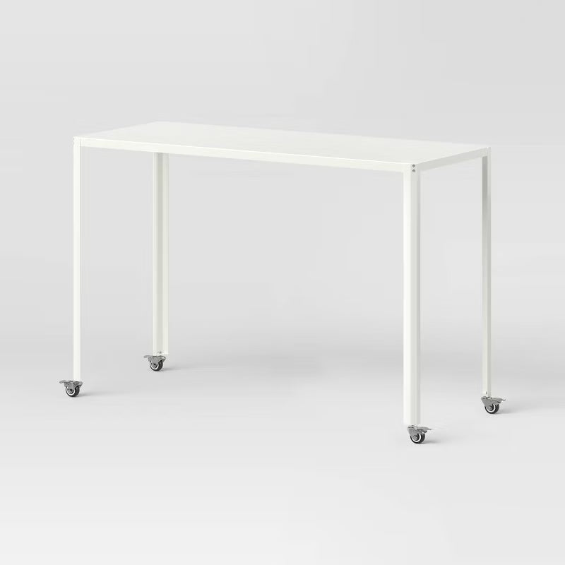 45" Rolling Metal Computer Desk Chalk White - Room Essentials