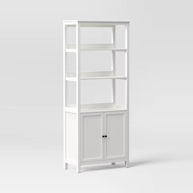 72" Bookcase Traditional With Three Open Shelves and Cabinet Classic White - Room Essentials